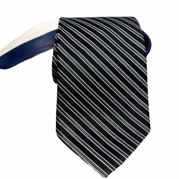 NWOT Tommy Hilfiger black striped 100% silk tie - Picture 2 of 5